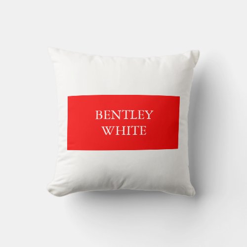 Trendy Red White Stylish Simple Plain Your Name Throw Pillow