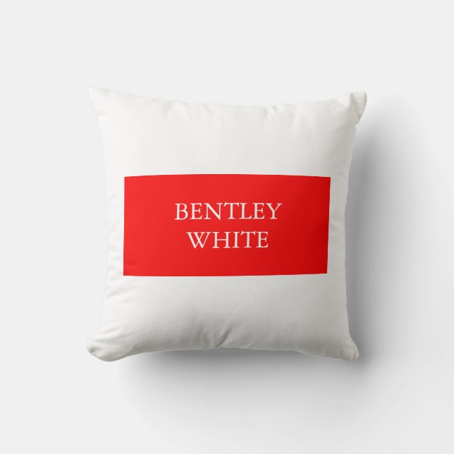 Trendy Red White Stylish Simple Plain Your Name Throw Pillow (Front)
