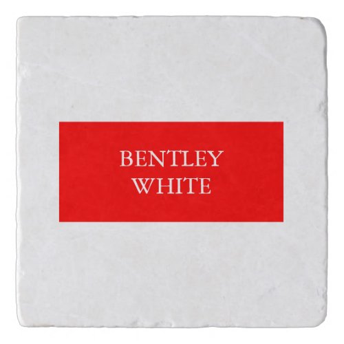 Trendy Red White Stylish Simple Plain Your Name Trivet
