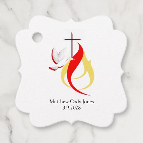 Trendy Red Yellow Dove Fire Confirmation Custom Fa Favor Tags