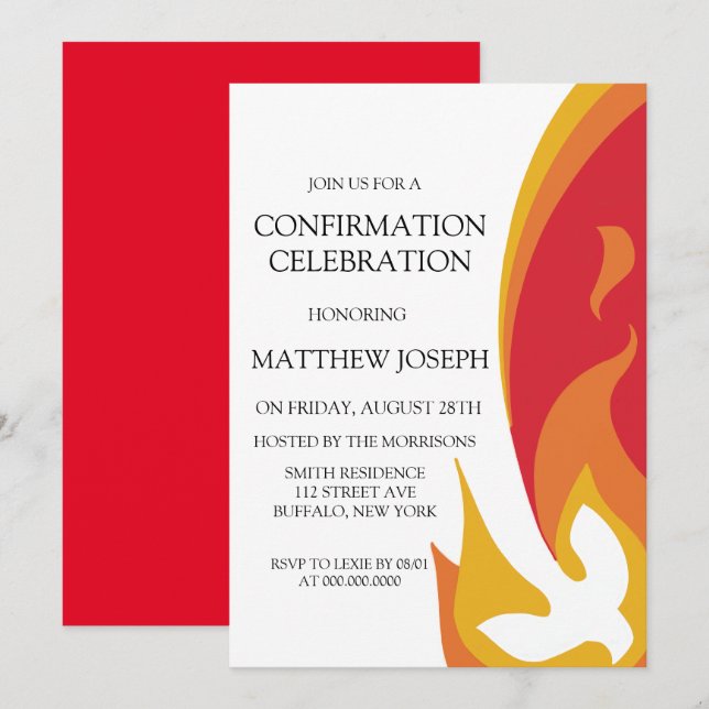 Trendy Red Yellow Dove Fire Confirmation Invitation