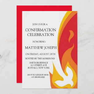 Trendy Red Yellow Dove Fire Confirmation Invitation