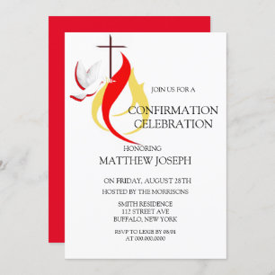 Trendy Red Yellow Dove Fire Confirmation Invitation