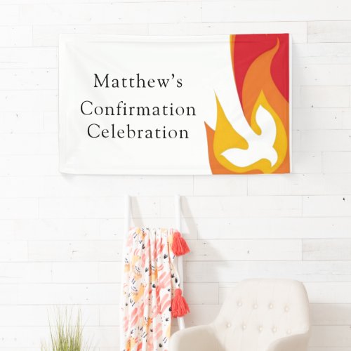 Trendy Red Yellow Fire and Dove Confirmation Banner