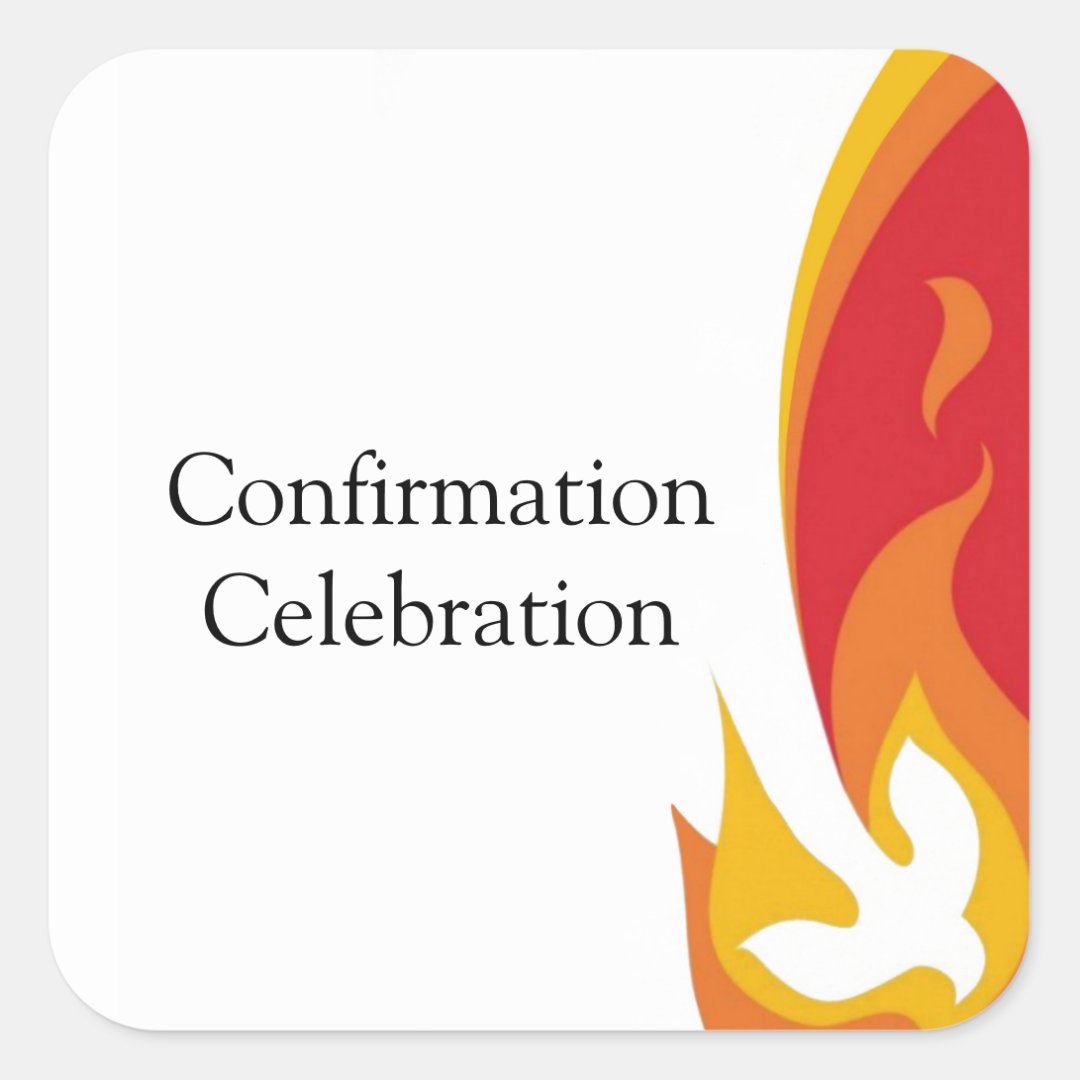 Trendy Red Yellow Fire and Dove Confirmation Square Sticker | Zazzle