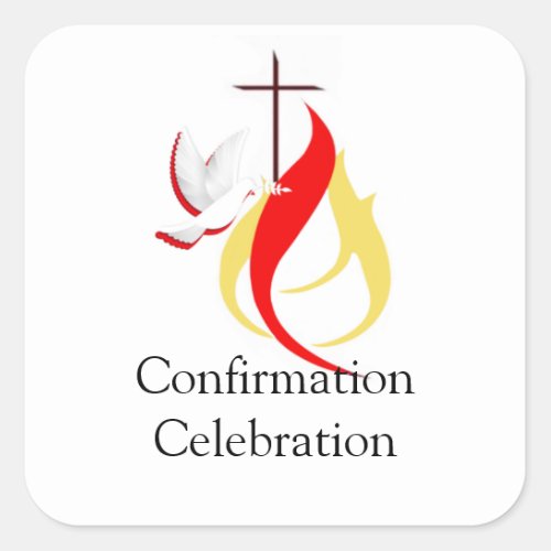 Trendy Red Yellow Fire Cross Dove Confirmation Square Sticker