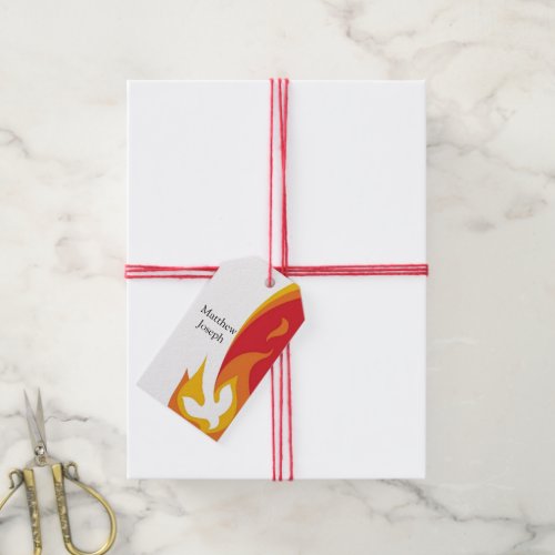 Trendy Red Yellow Fire Dove Confirmation Thank You Gift Tags