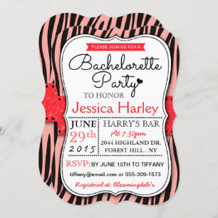 Trendy Red Zabra Print Bachelorette Party Invitation
