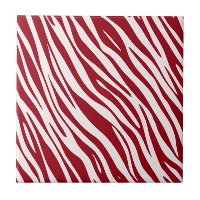 Trendy Red Zebra Animal Sripes Ceramic Tile (Front)