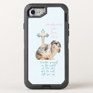 Trendy Religious Blue Dot Bunny Pastel Cross OtterBox Defender iPhone SE/8/7 Case