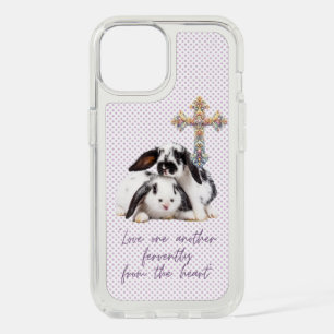 Trendy Religious Grey Dot Rabbit Pastel Cross iPhone 15 Case