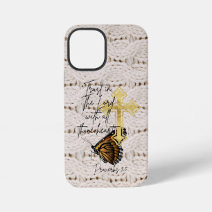 Trendy Religious Knitwear Brown Butterfly Cross iPhone 12 Mini Case