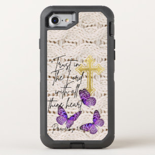 Trendy Religious Knitwear Purple Butterfly Cross OtterBox Defender iPhone SE/8/7 Case