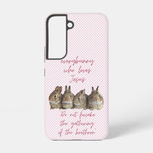 Trendy Religious Pink Dot Brown Bunnies Cuddling Samsung Galaxy S22 Case