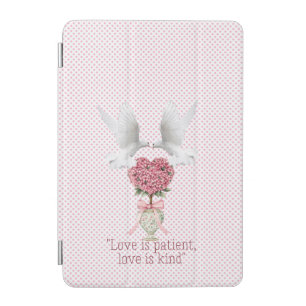 Trendy Religious Pink Dot Dove Heart Topiary iPad Mini Cover