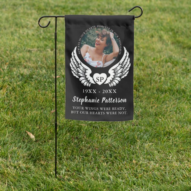 Trendy Remembrance Photo & Angel Wings Memorial Garden Flag (In SItu)