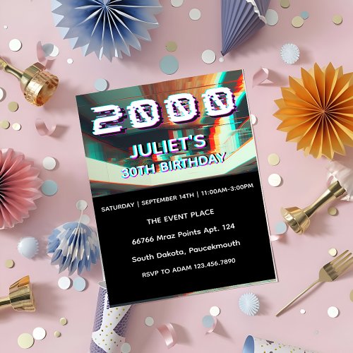 trendy retro 30th birthday 2000s party birthday invitation