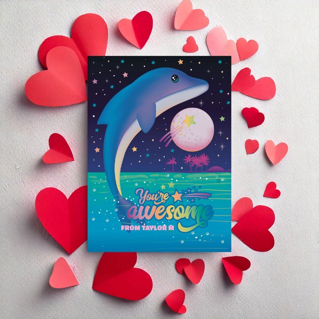 Trendy Retro 90s Dolphin Classroom Valentines Card (Creator Uploaded)
