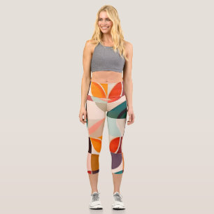 Trendy Retro Abstract Squares Collection Capri Leggings