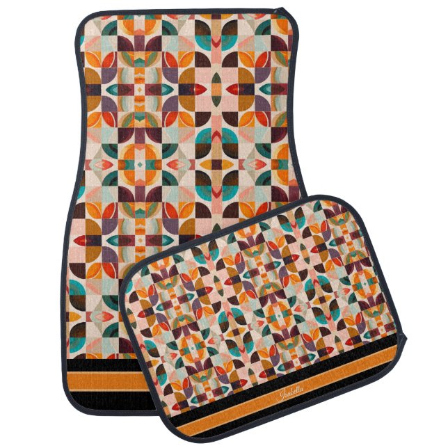 Trendy Retro Abstract Squares Collection Car Floor Mat (Set)