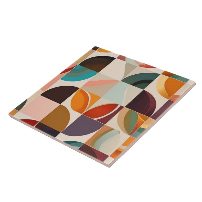 Trendy Retro Abstract Squares Collection Ceramic Tile (Side)