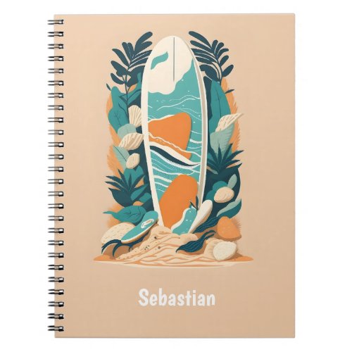 Trendy  Retro Abstract Tropical Beach Surfboard Notebook