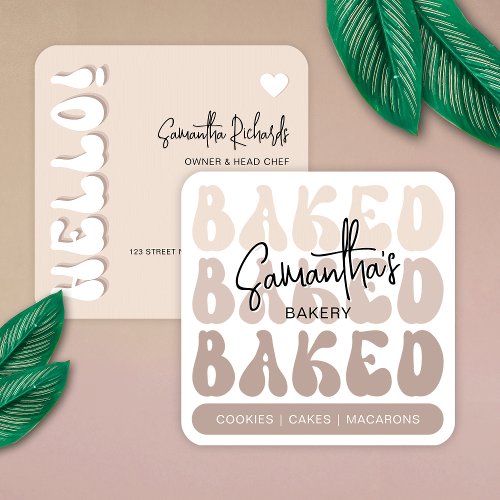 Trendy Retro Beige Bakery Pastry Chef Caterer Square Business Card