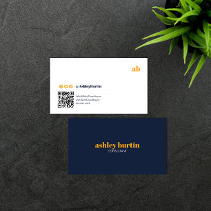 Trendy Retro Blue & Orange QR Code Social Media Business Card