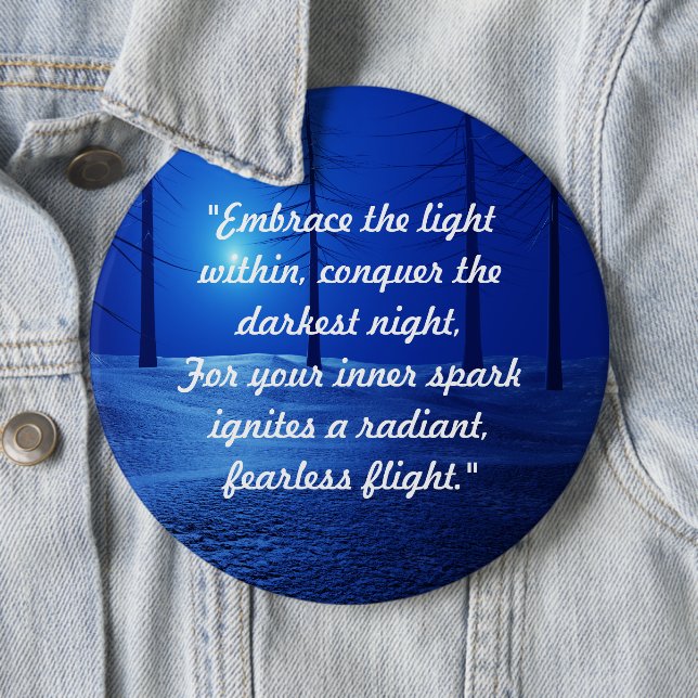 trendy retro boho script blue forest personalized button (In Situ)