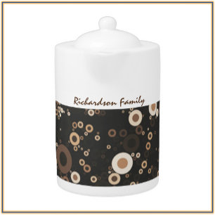 Trendy Retro Brown and Beige Circles Pattern Teapot