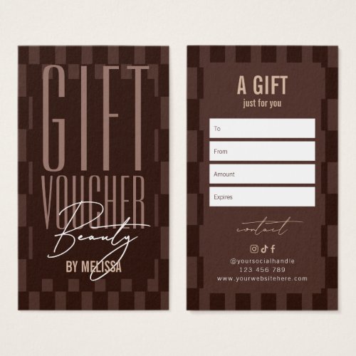 Trendy Retro Brown & Beige Spa Salon Gift Voucher