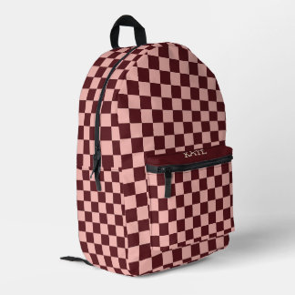 Trendy Retro Burgundy and Pink Checkerboard Person Printed Backpack