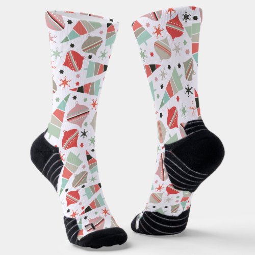 Trendy Retro Christmas Tree and Ornaments Socks