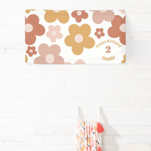 Trendy Retro Daisies Girl Birthday Banner