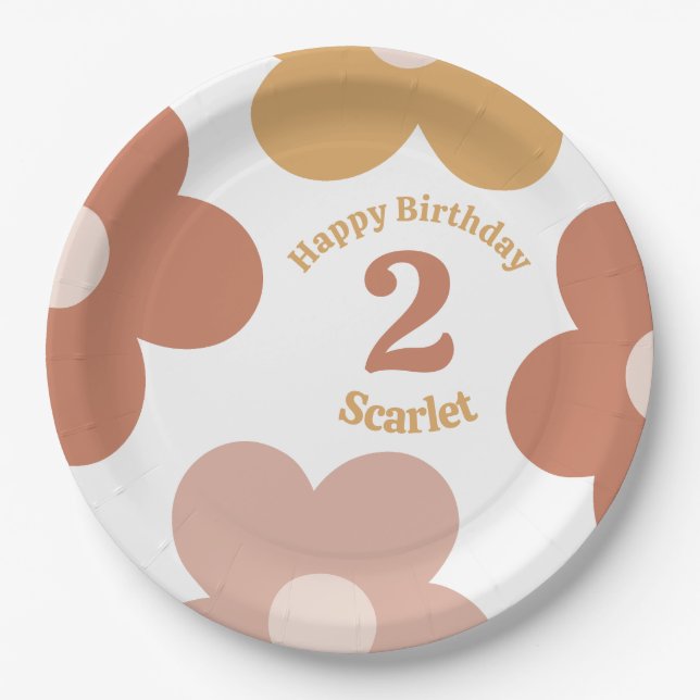 Trendy Retro Daisies Girl Birthday Paper Plates (Front)