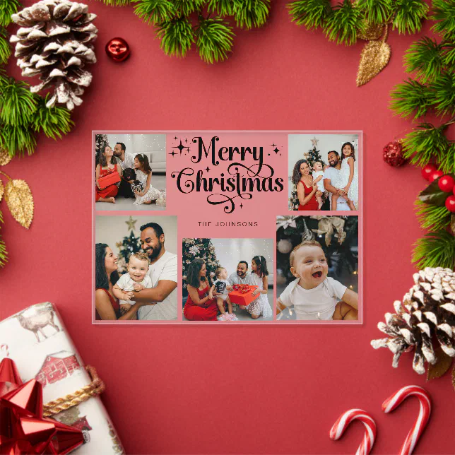 Trendy Retro Family Photo Collage Christmas Card Acrylic Invitations