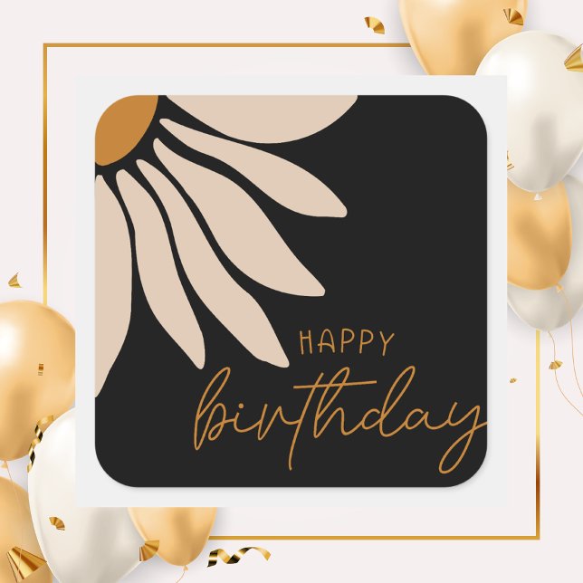 Trendy Retro Floral Flower Happy Birthday Square Sticker (Creator Uploaded)