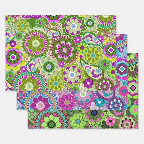 Trendy Retro Floral Pattern _ colorful Wrapping Paper Sheets