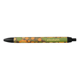 Trendy Retro Floral Pattern Custom name block  Black Ink Pen