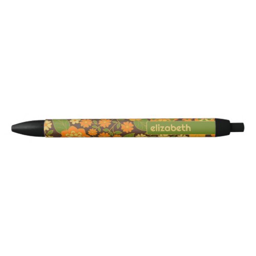 Trendy Retro Floral Pattern Custom name block  Black Ink Pen