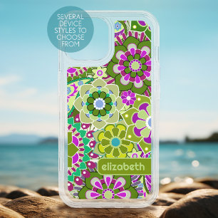 Trendy Retro Floral Pattern custom name block iPhone 15 Case