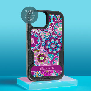 Trendy Retro Floral Pattern - custom name block iPhone 15 Case