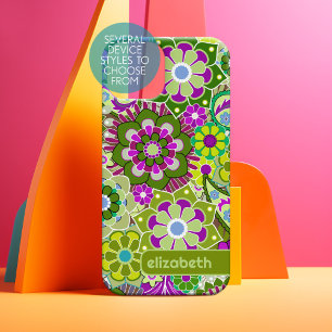 Trendy Retro Floral Pattern custom name block iPhone 15 Case