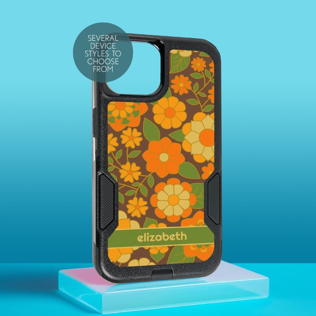 Trendy Retro Floral Pattern custom name block iPhone 15 Case (Personalized Phone Case)