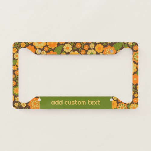 Trendy Retro Floral Pattern Custom name block  License Plate Frame