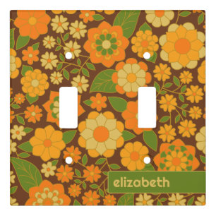 Trendy Retro Floral Pattern Custom name block  Light Switch Cover