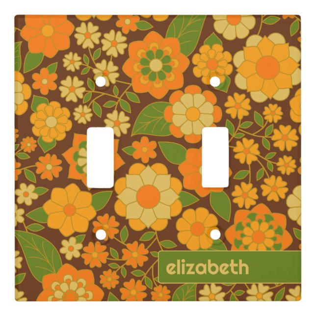 Trendy Retro Floral Pattern Custom name block  Light Switch Cover (Front)