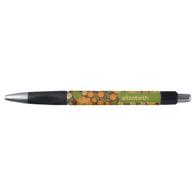 Trendy Retro Floral Pattern Custom name block  Pen (Front)