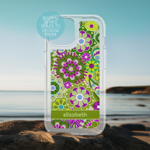 Trendy Retro Floral Pattern custom name block iPhone 15 Case