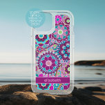 Trendy Retro Floral Pattern - custom name block iPhone 15 Case<br><div class="desc">A bold, floral design with colorful shades of purple and aqua with a fun color block to add your name or any text. The crazy flower pattern has a variety of colors. You can add a name, monogram or other custom text. If you need to move the art around, click...</div>